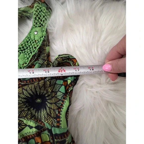 One World Crochet Neck Maxi‎ Dress Women's Medium Green Floral Print Sleeveless - Picture 8 of 9